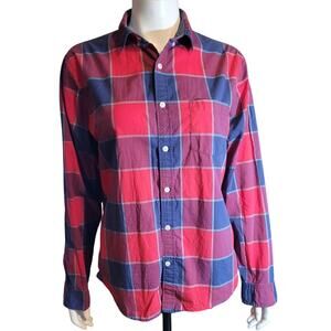 Express Red Blue Buffalo Plaid Flannel Shirt Sz M Soft Wash Cotton Gorpcore